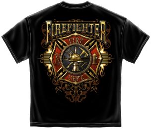 Firefighter Gold Flames T Shirt